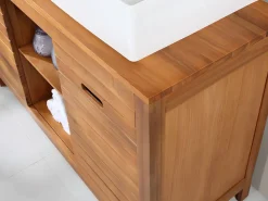 Vente-unique Mueble doble lavabo de madera de acacia - Mueble de baño - 130 cm - PULUKAN