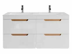 Hot Vente-unique Mueble doble lavabo flotante color natural y blanco para baño, L120 cm, ARUBA Color natural claro / Blanco