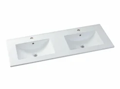 Hot Vente-unique Mueble doble lavabo flotante color natural y blanco para baño, L120 cm, ARUBA Color natural claro / Blanco