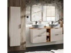 Online Mueble doble lavabo imitación piedra 140cm 2 compartimientos Adriel Cachemira y Madera Mueble De Baño Con Doble Lavabo