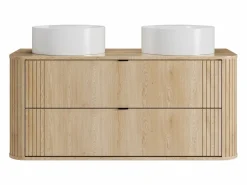 Vente-unique Mueble doble lavabo suspendido con lavabo redondo sobre encimera, Natural claro, 120 cm, FILOR Color natural claro