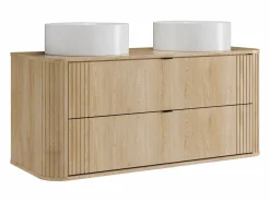 Vente-unique Mueble doble lavabo suspendido con lavabo redondo sobre encimera, Natural claro, 120 cm, FILOR Color natural claro