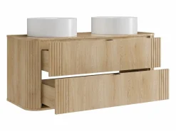 Vente-unique Mueble doble lavabo suspendido con lavabo redondo sobre encimera, Natural claro, 120 cm, FILOR Color natural claro