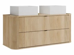 Vente-unique Mueble doble lavabo suspendido con lavabo cuadrado sobre encimera, natural claro, 120 cm, FILOR