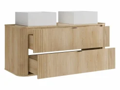 Vente-unique Mueble doble lavabo suspendido con lavabo cuadrado sobre encimera, natural claro, 120 cm, FILOR