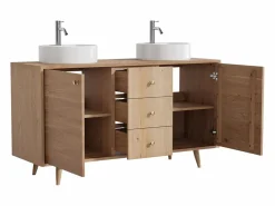 Outlet Vente-unique Mueble en roble con doble lavabo redondo sobre encimera y grifo - Roble natural claro - 145 cm - ZARENO Color natural claro