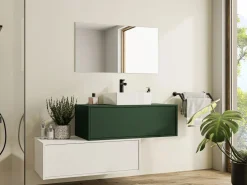 New Vente-unique Mueble flotante de baño con lavabo individual, verde y blanco, 2 cajones, 94 cm, TEANA Verde / Blanco