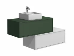 New Vente-unique Mueble flotante de baño con lavabo individual, verde y blanco, 2 cajones, 94 cm, TEANA Verde / Blanco
