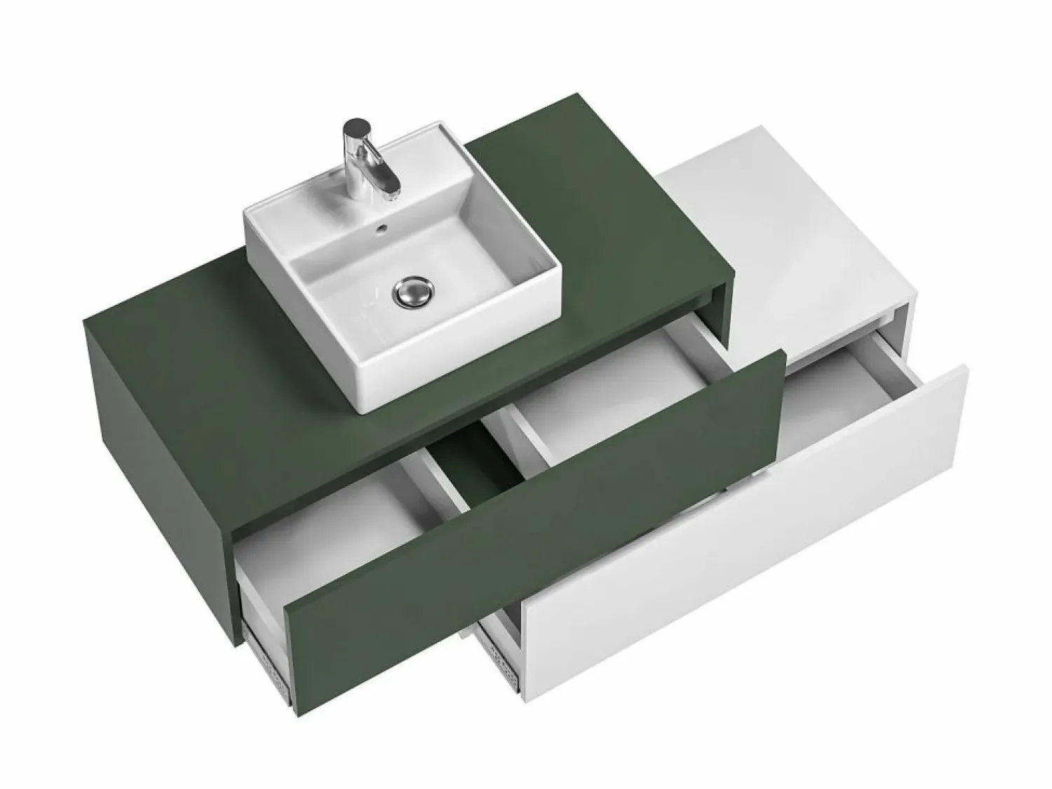 New Vente-unique Mueble flotante de baño con lavabo individual, verde y blanco, 2 cajones, 94 cm, TEANA Verde / Blanco