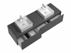 Vente-unique Mueble flotante de baño con lavabo doble, , Ancho 150 x A32 cm, ISAURE