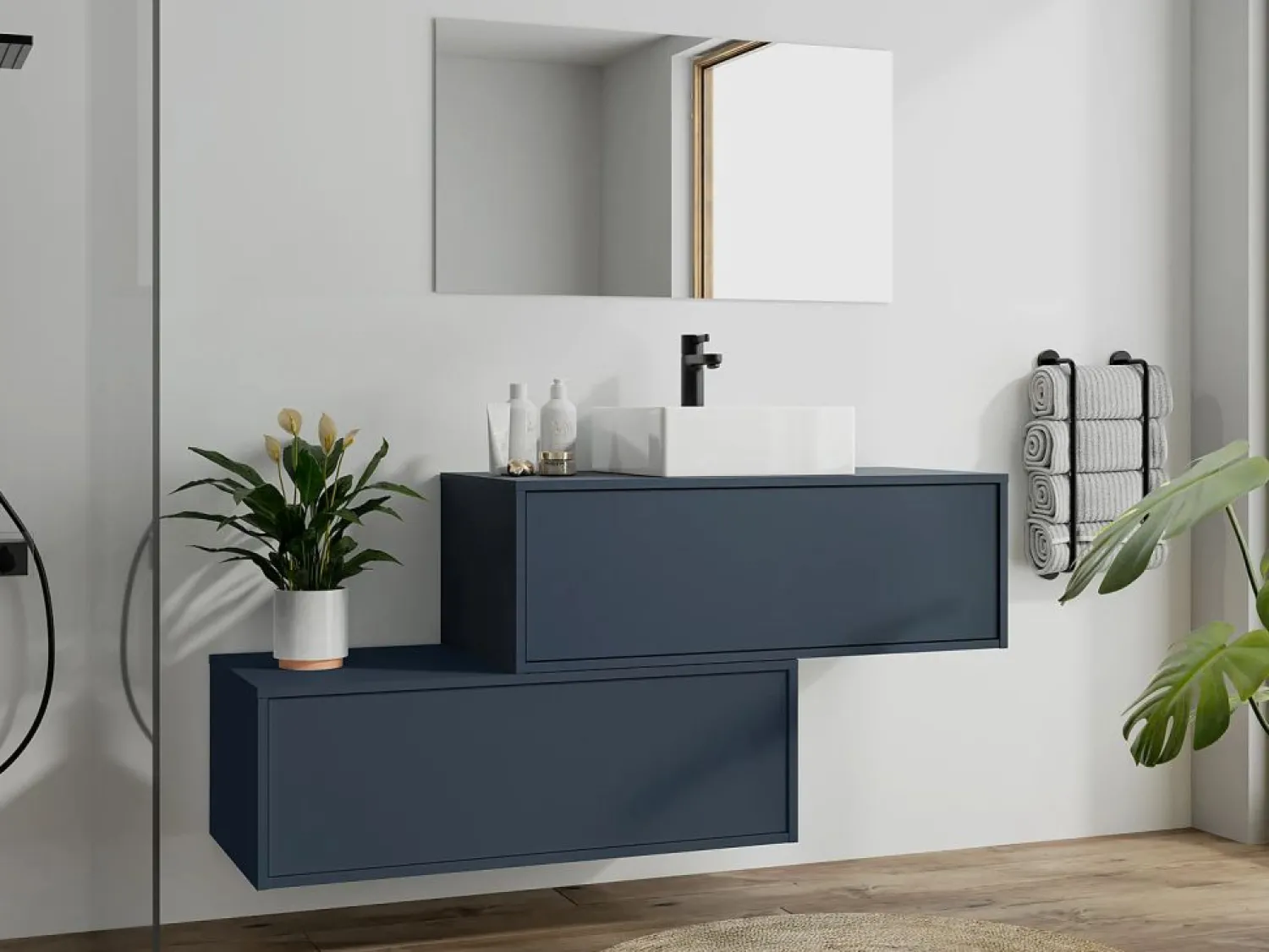 Hot Mueble flotante de baño con lavabo sencillo, color , 2 cajones, 94 cm, TEANA Mueble De Baño Simple