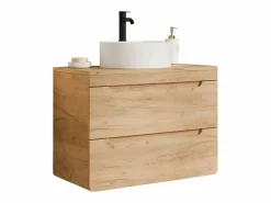 Hot Vente-unique Mueble flotante de baño con lavabo redondo - Natural - 80 cm - ARUBA Color natural claro