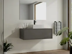 Clearance Mueble flotante de baño con lavabo, , 94 cm, TEANA Mueble De Baño Simple