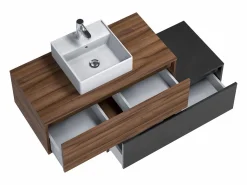 Vente-unique Mueble flotante de baño en tonos naturales oscuros y antracita, 2 cajones, TEANA