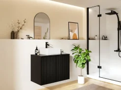Vente-unique Mueble flotante de baño rayado con lavabo sobre encimera, L80 cm, ZILGA