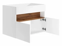 Vente-unique Mueble flotante de lavabo con LEDs, blanco y natural oscuro, L80 cm, POZEGA