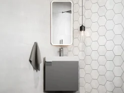 Best Mueble flotante esquinero con lavabo mate con lavabo L56 x Alt. 50 x P39 cm, MANODO Mueble De Aseo
