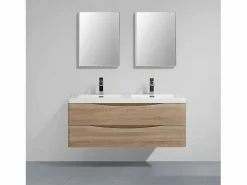 Outlet Mueble Lavabo + Lavabo Doble 120 cm MONTADO - Roble Claro PIACENZA Mueble De Baño Con Doble Lavabo