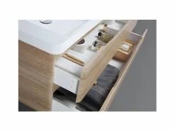 Outlet Mueble Lavabo + Lavabo Doble 120 cm MONTADO - Roble Claro PIACENZA Mueble De Baño Con Doble Lavabo