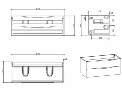 Outlet Mueble Lavabo + Lavabo Doble 120 cm MONTADO - Roble Claro PIACENZA Mueble De Baño Con Doble Lavabo