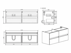 STANO Mueble lavabo + lavabo 144cm MONTADO SIENA Nogal