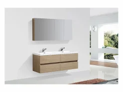 Mueble lavabo + lavabo 144cm MONTADO SIENA Roble Claro Mueble De Baño Con Doble Lavabo