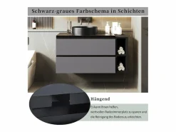 New Mueble lavabo de pared con 2 cajones y estantes - lavabo encastrado - 80 x 44 x 48,5 cm - Madera MDF - + negro Mueble De Pared Para Baño