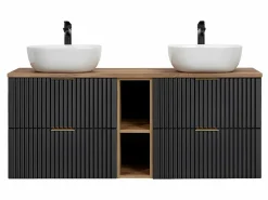 Petits-Meubles Mueble lavabo doble 140cm 2 nichos Adriel y Madera Negro