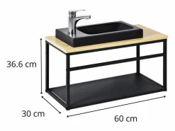 Clearance Mueble lavabo grande WILO con lavabo de resina de 60 cm Negro