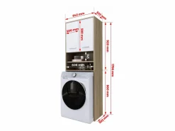 New Mueble lavadora, 2 armarios, 180 x 64 x 30 cm, roble Sonoma, blanco mate Mueble Para Lavadora