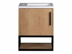 Hot Mueble lavamanos para fijar a la pared, color natural claro y negro, Ancho 40 x Alt. 52 x Prof. 22 cm, LOPENA Mueble De Aseo