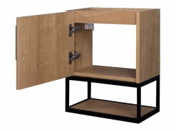 Hot Mueble lavamanos para fijar a la pared, color natural claro y negro, Ancho 40 x Alt. 52 x Prof. 22 cm, LOPENA Mueble De Aseo