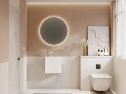 Shower & Design Mueble lavamanos suspendido en solid surface con estante - 40 cm - PUMORI