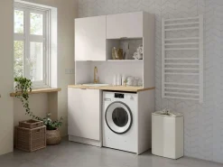 Outlet Mueble multifunción para cocina y lavadero - Con encimera 120 cm - Beige y natural - CARMEO Mueble Para Lavadora|Cocina Completa