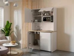 Outlet Mueble multifunción para cocina y lavadero - Con encimera 120 cm - Beige y natural - CARMEO Mueble Para Lavadora|Cocina Completa