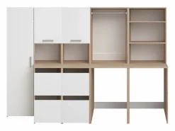 Vente-unique Mueble para 2 lavadoras con almacenamiento - Natural claro y blanco - L269 x A184 - ERKANO