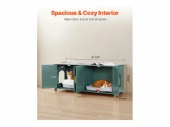 Mueble para Caja de Arena SucceBuy Gato Armario Esconder Casa de Baño de Gato Interior, con 4 Puertas y 2 Entradas, Nicho Esconder-arena en Madera, 120x45x50 cm