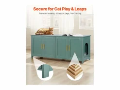 Mueble para Caja de Arena SucceBuy Gato Armario Esconder Casa de Baño de Gato Interior, con 4 Puertas y 2 Entradas, Nicho Esconder-arena en Madera, 120x45x50 cm