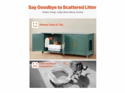 Mueble para Caja de Arena SucceBuy Gato Armario Esconder Casa de Baño de Gato Interior, con 4 Puertas y 2 Entradas, Nicho Esconder-arena en Madera, 120x45x50 cm