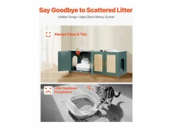 Mueble para Caja de Arena SucceBuy Gato Armario Esconder Casa de Baño Gato, con 4 Puertas de Rattán y 2 Entradas, Nicho Esconder-arena Madera, 120x45x50 cm