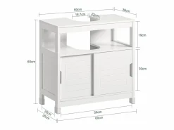 Hot Sobuy Mueble para Debajo del Lavabo Armario de Baño de Suelo 1 Estante y 2 Puertas Correderas 60 x 30 x 61 cm FRG128-II-W ES Blanco
