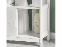 Hot Sobuy Mueble para Debajo del Lavabo Armario de Baño de Suelo 1 Estante y 2 Puertas Correderas 60 x 30 x 61 cm FRG128-II-W ES Blanco