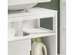 Hot Sobuy Mueble para Debajo del Lavabo Armario de Baño de Suelo 1 Estante y 2 Puertas Correderas 60 x 30 x 61 cm FRG128-II-W ES Blanco