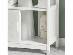 Hot Sobuy Mueble para Debajo del Lavabo Armario de Baño de Suelo 1 Estante y 2 Puertas Correderas 60 x 30 x 61 cm FRG128-II-W ES Blanco