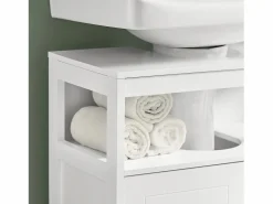 Hot Sobuy Mueble para Debajo del Lavabo Armario de Baño de Suelo 1 Estante y 2 Puertas Correderas 60 x 30 x 61 cm FRG128-II-W ES Blanco