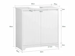 Sobuy Mueble para Debajo del Lavabo Fregadero Armario de Baño de Suelo con 2 Puertas 60 x 30 x 60 cm BZR108- II-W ES Blanco