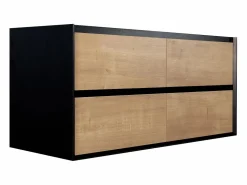 New Mueble para lavabo, color natural claro y negro, L120 cm, LANNICK Mueble De Lavabo