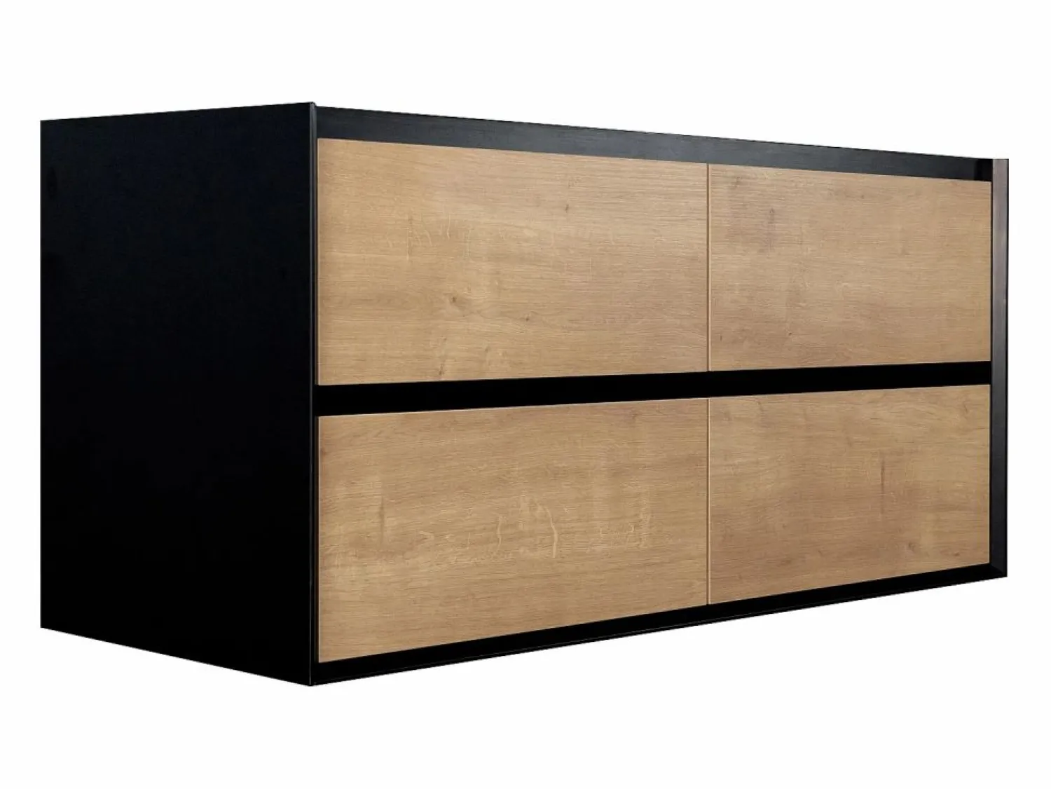 New Mueble para lavabo, color natural claro y negro, L120 cm, LANNICK Mueble De Lavabo