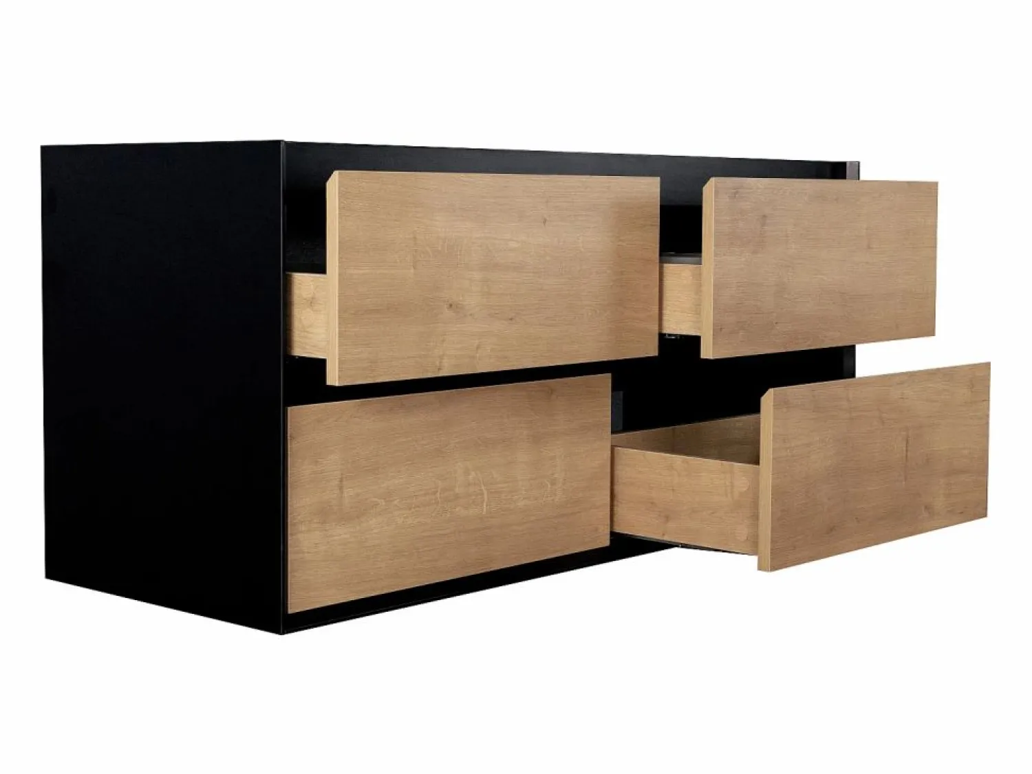 New Mueble para lavabo, color natural claro y negro, L120 cm, LANNICK Mueble De Lavabo