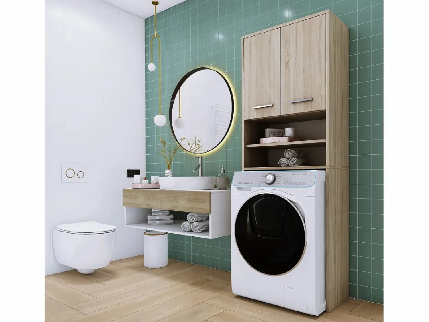 Online Mueble para lavadora, 2 armarios, 180 x 64 x 30 cm, Roble Sonoma Mueble Para Lavadora